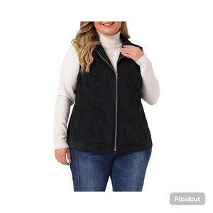 NWOT Agnes Orinda Women's Sleeveless Zipper Side Pocket Corduroy Vest Jacket 2X